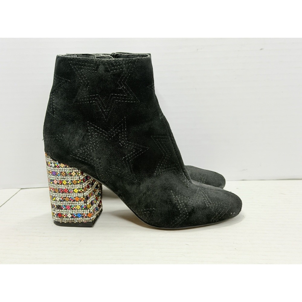 Betsey Johnson Barette Ankle Boots Women's 6M Black Faux Suede Rhinestone Heel